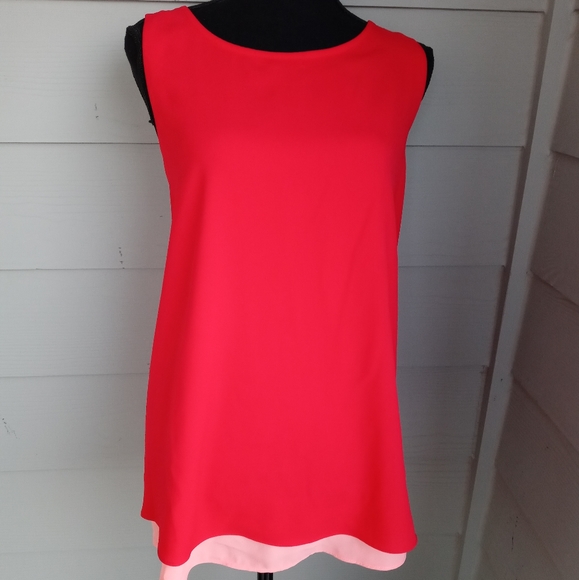 Gibson Latimer Red And Coral Career Tunic Tank With Peeka Boo Split Back - Picture 1 of 8